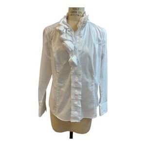 New York & Company Elegant White Ruffle Blouse. Size L